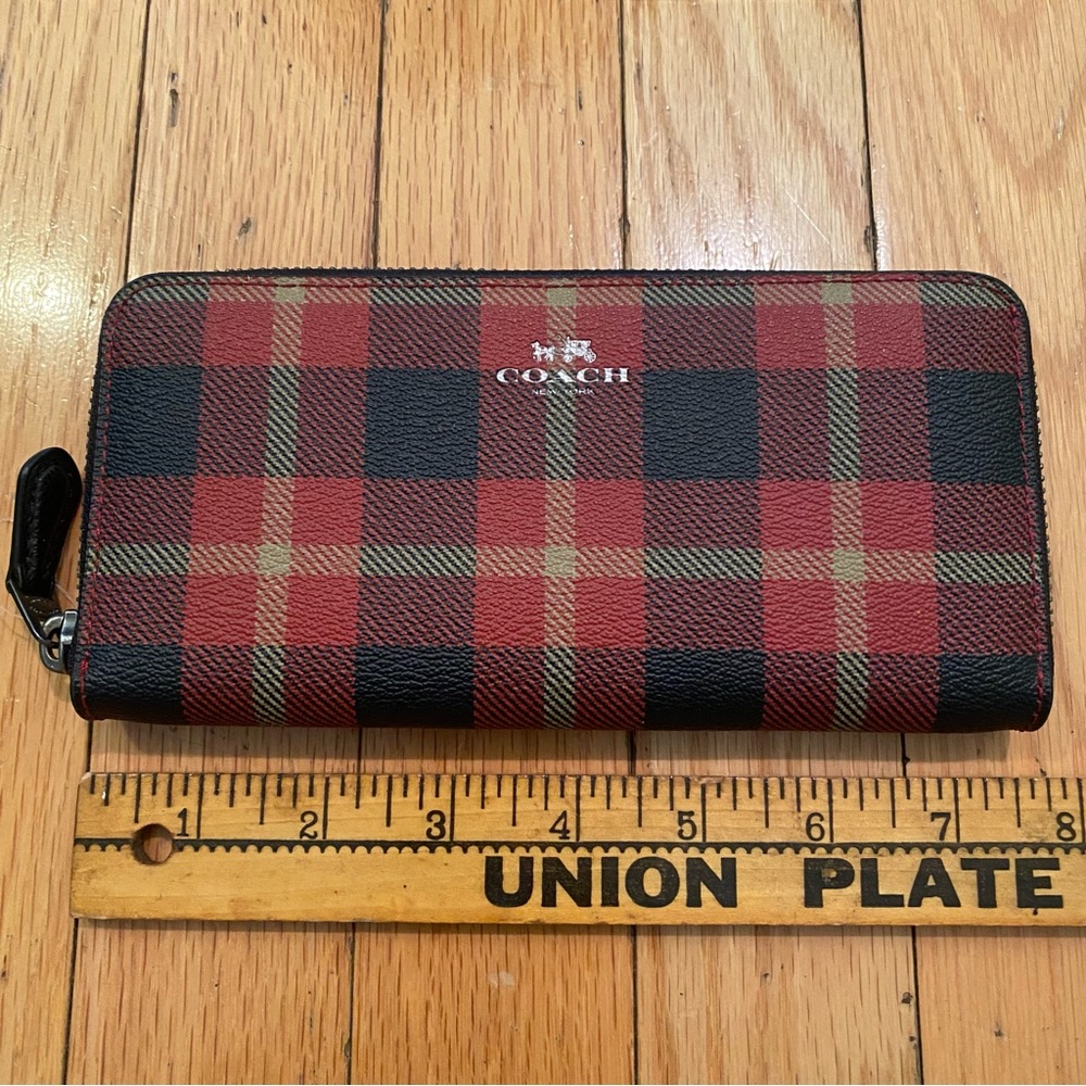 Coach Plaid Zip Wallet, Red & Black Tartan NWT F55933